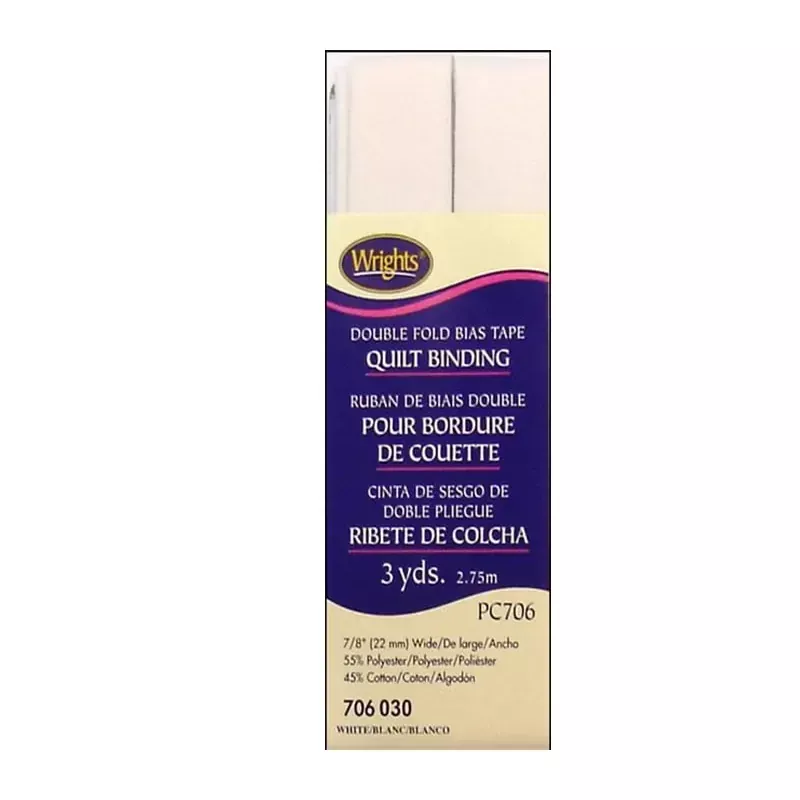 Wrights Bias Quilt Binding - Double Fold - White