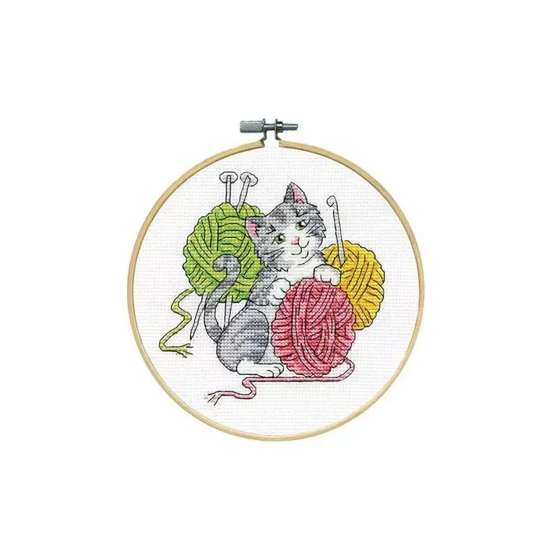 Yarn Cat Cross Stitch Kit with 6-inch Hoop 7164