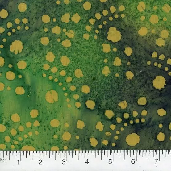 Yellow Dots and Arcs on Green:Quilter's Batiks