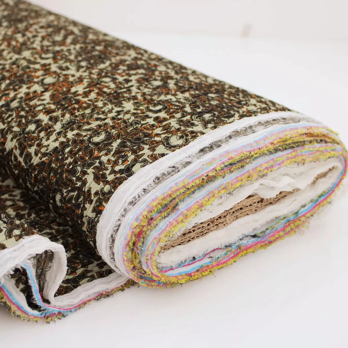 Zara Abstract Crinkle Crepe Polyester - Moss and Amber