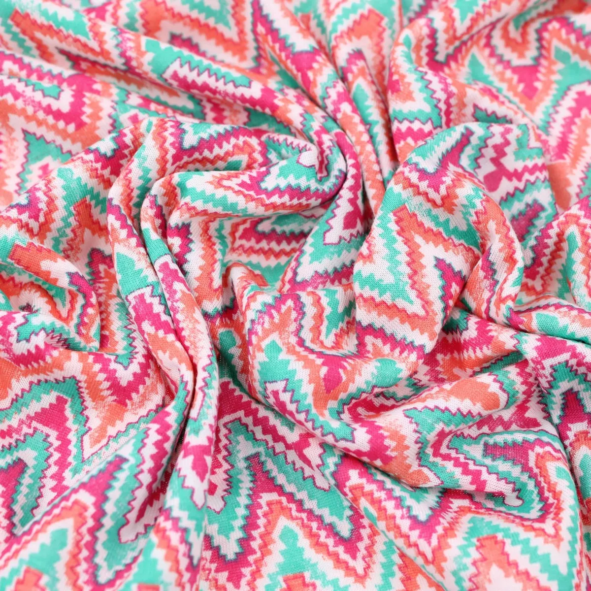 Zig Zag Chevron Cotton Jersey - Green & Pink