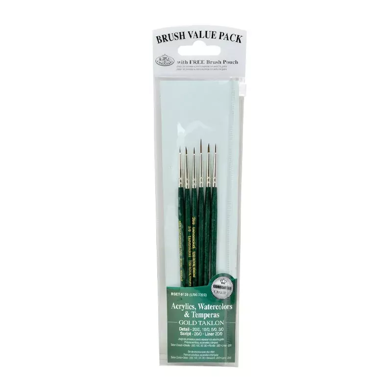 Zip N' Close Brush Set, Gold Taklon Brush Set - 5 Piece