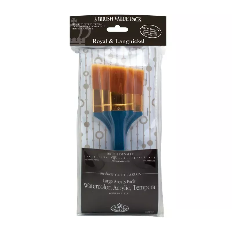 Zip N' Close Brush Set, Medium Gold Taklon Brush Set - 3 Piece