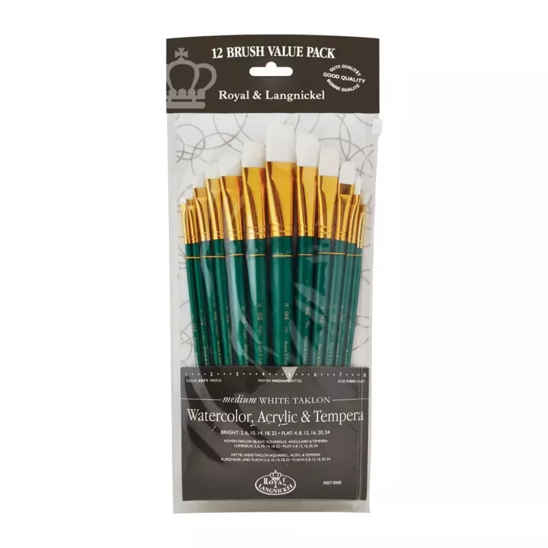 Zip N' Close Brush Set, Medium White Taklon Brush Set - 12 Piece