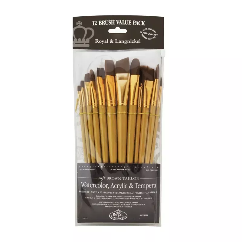 Zip N' Close Brush Set, Soft Brown Taklon Brush Set - 12 Piece