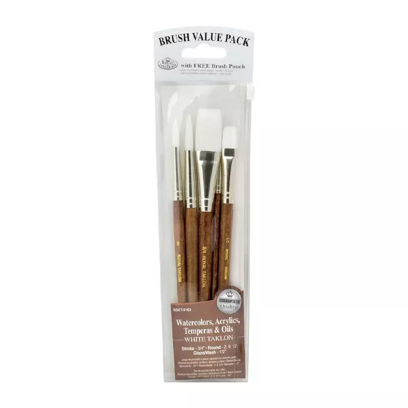 Zip N' Close Brush Set, White Taklon Brush Set - 5 Piece