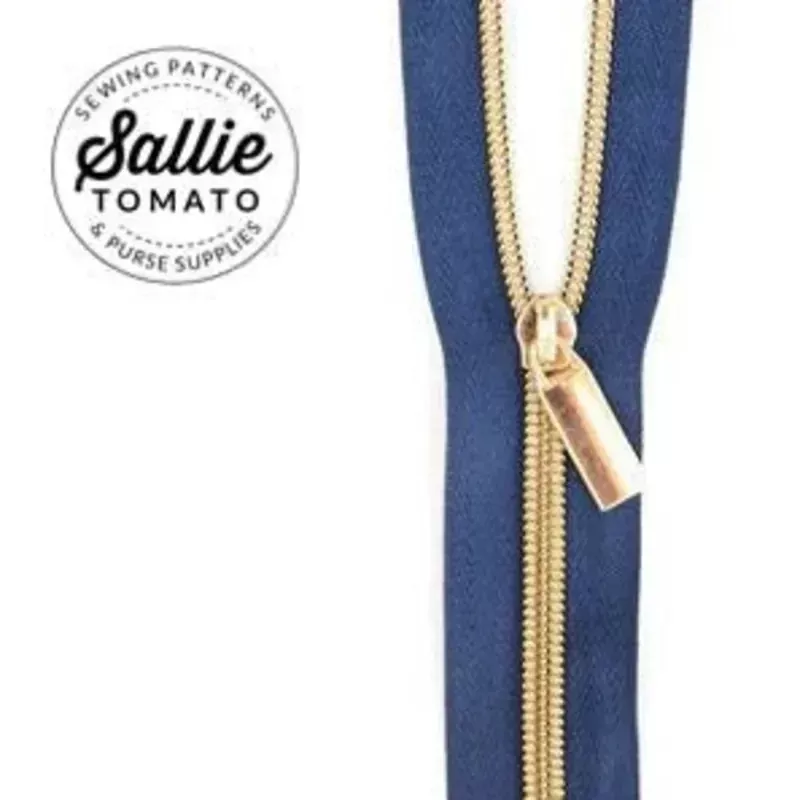 Zippers #5 By the Yard Navy Gold Coil